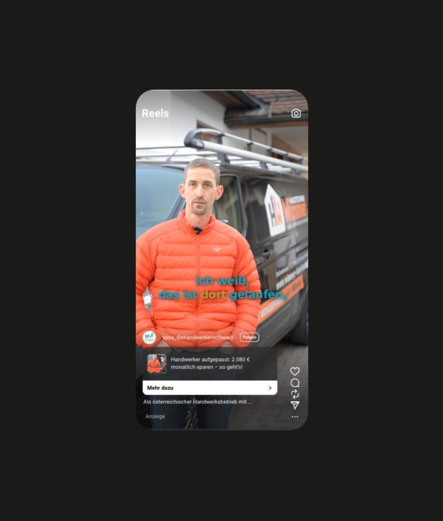 Instagram-Reels-Anzeige von SpxX mit einem Handwerker