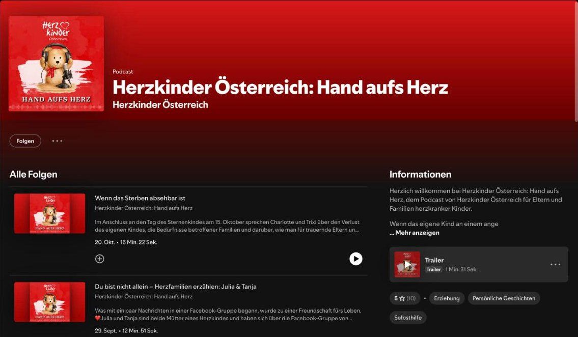 Podcast Herzkinder Österreich: Hand aufs Herz auf Spotify